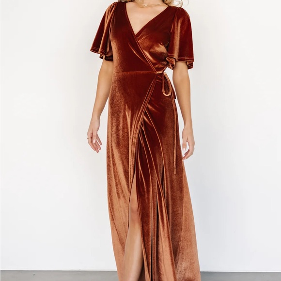 Baltic Born Dresses & Skirts - Baltic Born Velvet Wrap Maxi Dress in Copper